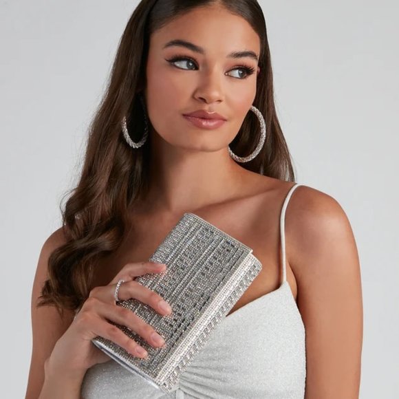 Windsor Handbags - So Glam Rhinestone and Baguette Stone Clutch